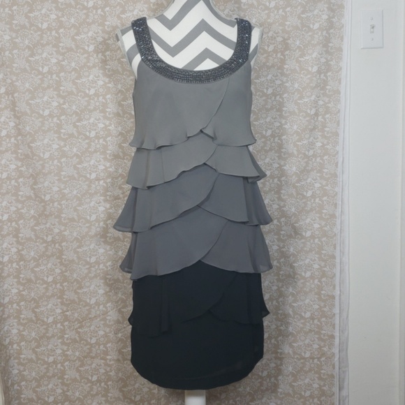 Gray/Black Ruffled Dress - Picture 1 of 8